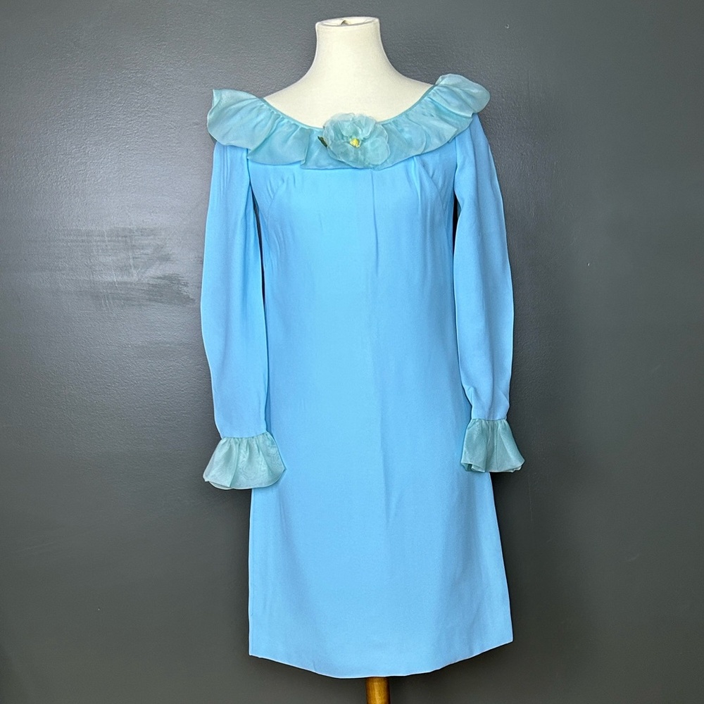 VINTAGE 1964 Blue Ruffle Dress